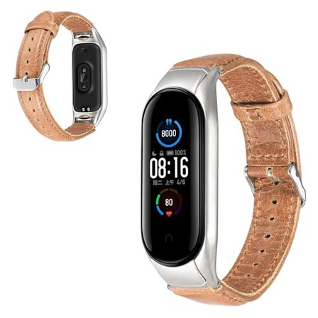 Crazy Horse äkta läder klockarmband för Xiaomi Mi Band 5