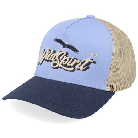 Wild Spirit - Beige trucker Keps - Pin Script Sky Blue/Khaki/Navy A-frame Trucker @ Hatstore