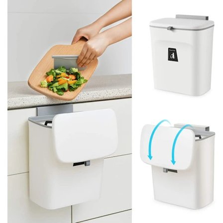 Køkkenskabsdør hængende skraldespand, hvid med låg, lille tra