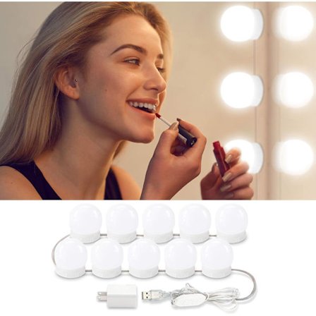 Hollywood Style LED Vanity Spejl Lys Sæt med Adapter, 10 LED Dæmpbare Justerbare Pærer, 4,7 meter Fleksibel USB Lysarmatur Strip til