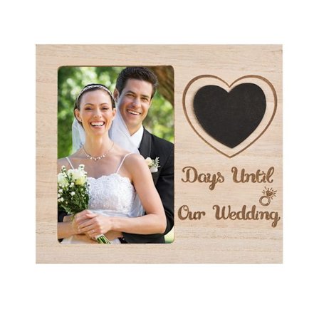 Bryllupsnedtelling Foto Ramme, 7.8”*7.08” Rustikk Par Foto Ramme Personlig Ramme med Hjerte Tavle for Bridal Shower Gaver