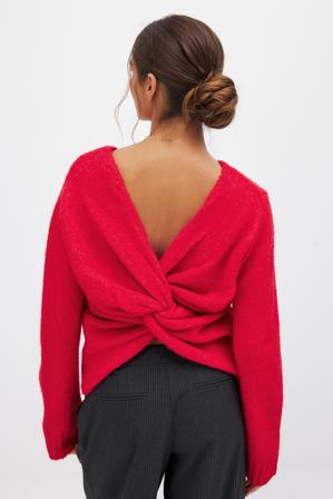 NA-KD Knitted Back Detail Sweater - Tröjor med öppen rygg - Röd - XL (EU 46)