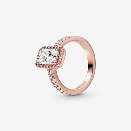 Pandora - Square Sparkle Halo -sormus - 14k ruusukullattu
