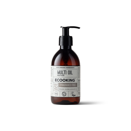 Ecooking Multi Olie Parfumefri 300ml, Økologiske Olier til Kropspleje, Hårkur, Barbering, Massage, Neglebåndspleje