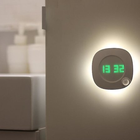LED PIR Rörelsesensor Väggklocka Lampa 360 Grader USB Modern Design Digital Klocka Tid Inomhus Kök Badrum Studie Nattljus