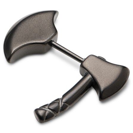 Satago | Gunmetal Grey Stainless Steel Axe Faux Gauge Stud Earring for Men - Fake plugs