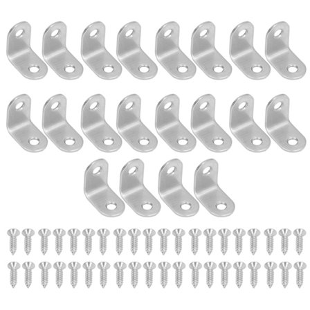 20 stk. L-beslag hjørnebøjle rustfrit stål med skruesæt til skab reol