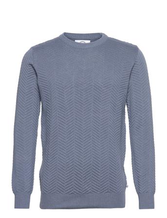 Carlo Cotton Knit Strikkegenser M. Rund Krage Blå Kronstadt