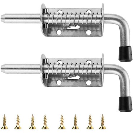 2 stk. kraftige fjærlåsstifter i stål, sikkerhetsdørlåsstifter i rustfritt stål, fjærbom for garasje, dyrehold, uteplass, skur, garasje (128 mm)