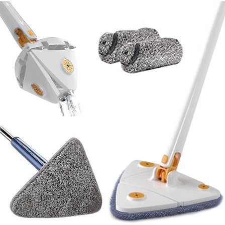 360° Drejelig Justerbar Rengøringsmop Lang Skaft Trekantet Mop Genanvendelig Spin Mop Rustfrit Stål Skaft Mop