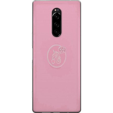 Yhteensopiva Puhelinkuori Sony Xperia 1 Röyhkeä yksisarvinen symboli vaaleanpunaisella taustalla