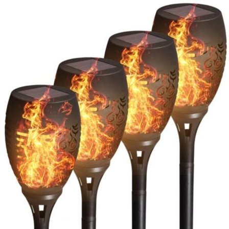 Set med 4 solcellelamper i LED-fakler for utendørs I IP44 I Automati