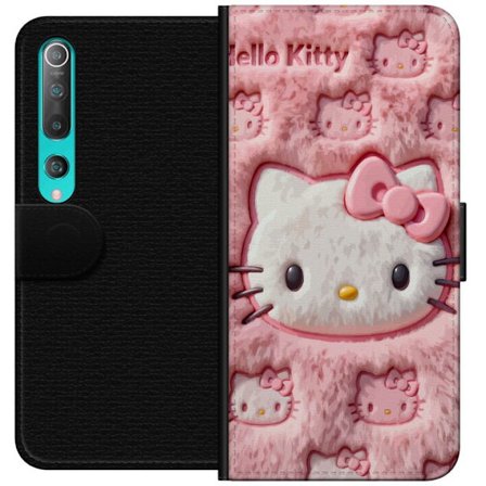 Kompatibelt Lommeboketui til Xiaomi Mi 10 5G Hello Kitty rosa fluffy bakgrunn med ikoniskt ansikt og kawaii-estetikk