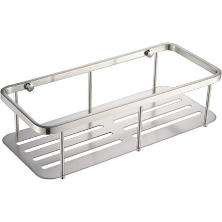 Enkel vægmonteret opbevaring, aftagelig uden rester, selvklæbende monteringsplade, kromfinish, hylde til badeværelse, køkken, vaskerum, rustfrit stål