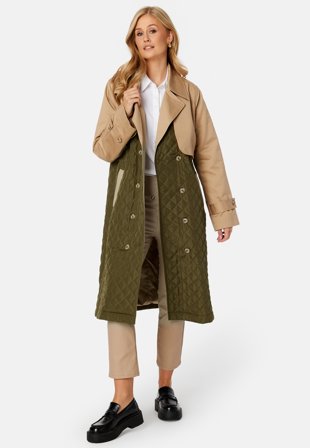 YAS Regina Padded Trench Coat Travertine Detail:DA Klær