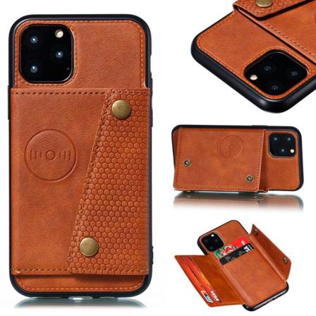 Iphone 11 Pro Max - Praktiskt Retro Skal Med Kortfack Ljusbrun