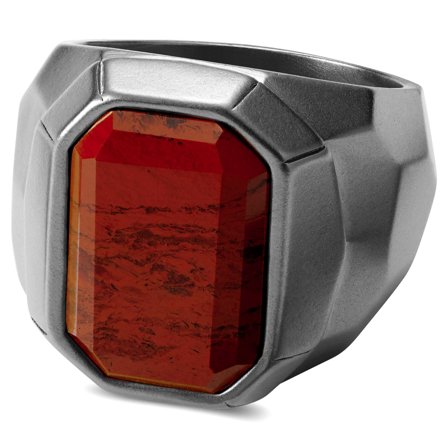 Anillo sello de acero con jaspe rojo Jax para hombres - Anillos con piedras