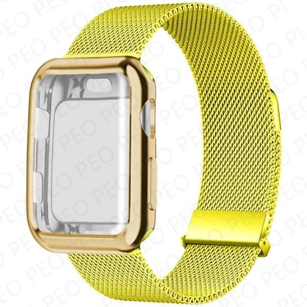 Milanese Loop+Fodral För Apple Watch Armband 45mm 44mm 38mm-42mm 41/40mm Metall Magnetiskt armband iwatch Serie 9 8 7 6 5 4 3 SE Rem