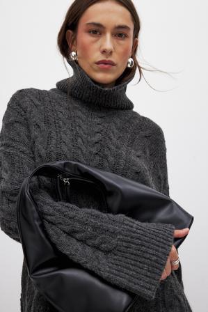 NA-KD Turtle Neck Knitted Cable Sweater - Tricot épais - Gris - S (EU 34-36)