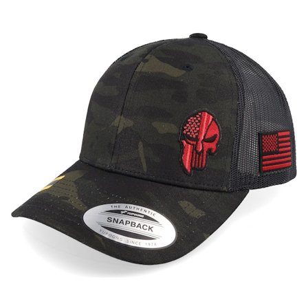Army Head - Camo trucker Cap - Army Skull Usa Multicam Red Trucker @ Hatstore