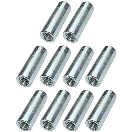 Sett med 10 M6x30x10mm gjengede koblingshylser - runde sylindriske ex