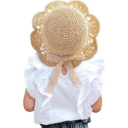 Baby Pige Solhat Småbørn Sommer Solbeskyttelse Kasket med Sløjfe Foldbar Strand Solhatte til 2-6 År Beige