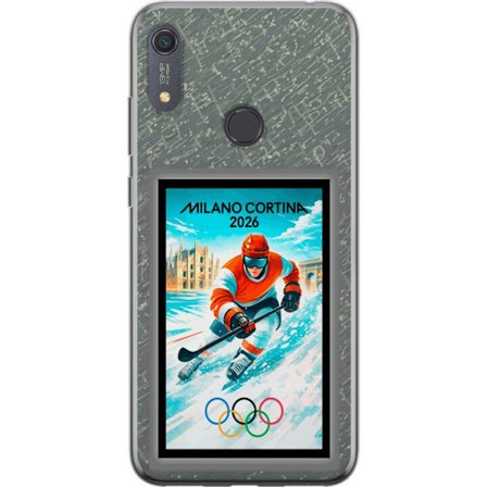 Kompatibel Mobilcover til Huawei Y6s (2019) Curling illustration med spillere og sten på isen, Milano Cortina 2026, snedækkede stænk og olympiske r