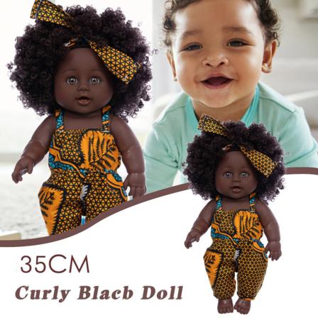 Sort Baby Sød Krøllet Sort 35CM Vinyl Baby Legetøj