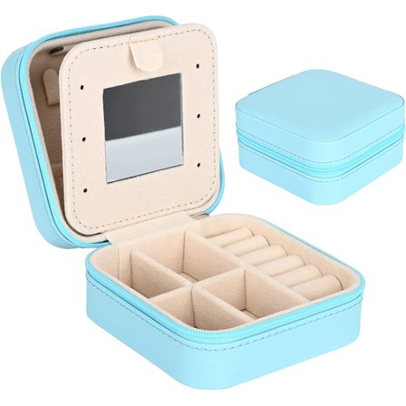 Bærbar Mini Smykkeskrin (Blå) - Dobbelt Lag Reise J