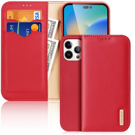 Dux Ducis Hivo Leather Flip Cover Wallet for Cards & Documents iPhone 14 Pro Max - Red
