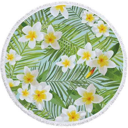 Strandhandduk 150 X 150cm Rund Strandhandduk Överdimensionerad Tjock Filt, Mikrofibertyg Med Bomullsfransar, Hawaii Målad Blommig Nyhet Tjock Stor Qui