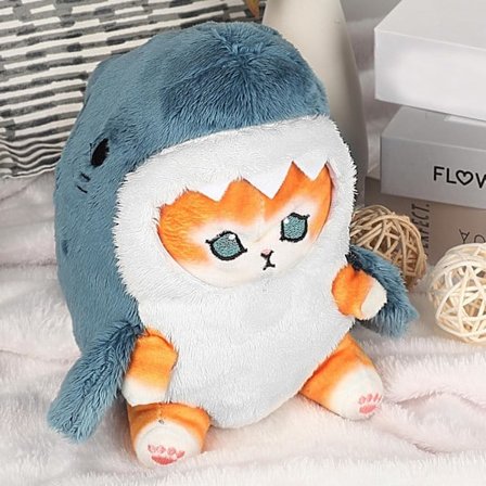 Cute Shark Cat Plush Toy, 8'' Cat Face Shark Plush Doll Soft