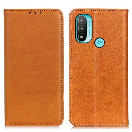 Lompakko-style Aitoa Nahkaa Läppäkotelo For Motorola Moto E40 / E20 - Ruskea