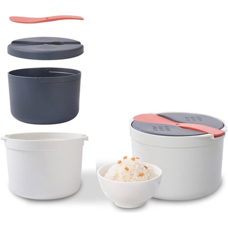 Mikrovågsugns Riskokare, 2L Risångare & Pastakokare med Sil, 2-Lagers Mikrovågsugns Grönsaksångare Non-stick (Orange)