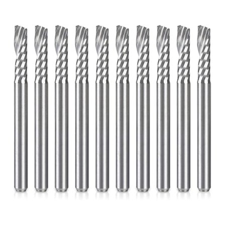 10 Pak CNC Fræser Bits 1/8 tommer Spiral Opkørsel Fræser Bit Enkelt Fløjte End Mill Sæt Fræsning Skærer Tungsten Stål Gravering Udskæring Værktøjer 