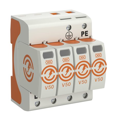 Obo Bettermann 5093513 Overspenningsvern for anlegg med askebeskyttelse Type: V50-4-280, uten fjern, 4 poler, Stikkontakter & kabler