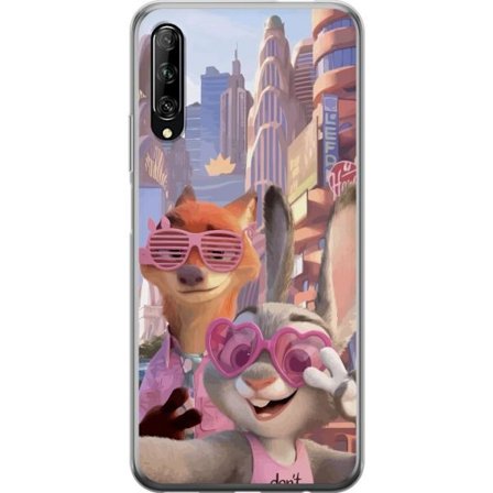Yhteensopiva Puhelinkuori Huawei Huawei P smart Pro 2019 Animoituja eläimiä aurinkoisessa kaupunkiympäristössä, joilla on pinkit aurinkolasit ja