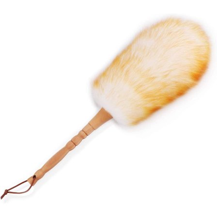 Lammeullduster med Solid Trehåndtak, Lærhengestropp, 18,9 tommer Lang, Naturlig Fjærstøvklut for Rengjøring av Takvifter, Vinduspersienner, Dataskjerm