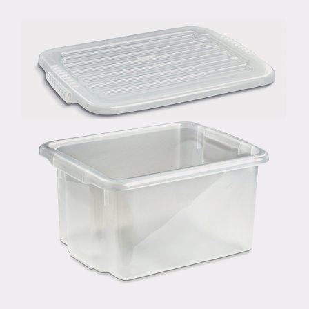 Opbergdoos met deksel Nordiska Plast Nordic, transparant, 410 x 330 x 225 mm, 23 liter
