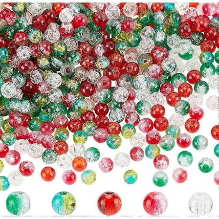 500 stk. Krakelerte Glassperler 8mm Julearmbåndsperler 5 Farger Transparent Spraymalte Perler Runde Løse Perler Krystallperler for Armbånd Halskjede