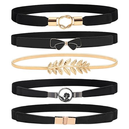 Smal belter for kvinner 5-pakning, motekjolbelter elastiske midjebelter for kvinner pluss størrelse elastisk midjebånd for kjoler bl