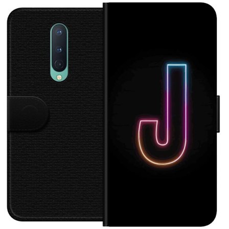 Yhteensopiva Lompakkokotelo OnePlus OnePlus 8 Minimaalinen neonkirjain J värien vaihtuessa valossa mustaa taustaa vasten