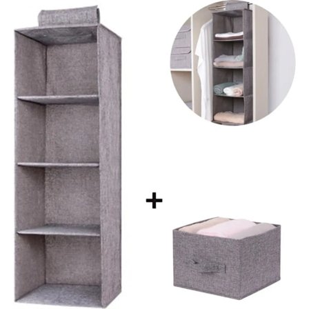 Hengende oppbevaring hylle med 3 rom og 1 skuff, sammenleggbar hengende organizer, garderobeoppbevaring, hengende stoffskap