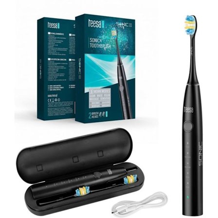 Elektrisk tandborste - TEESA - SONIC 2 - Svart - 5 lägen - Resväska - USB typ C