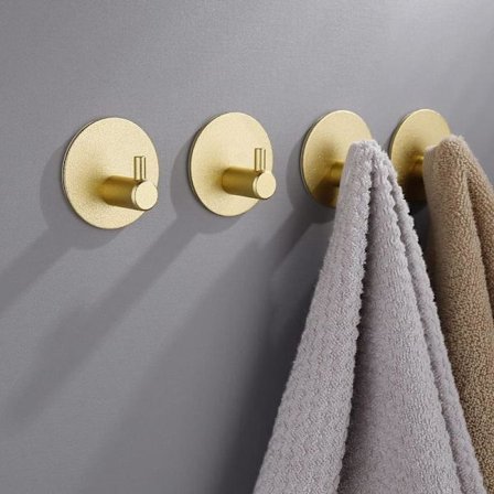 Runde selvklæbende kroge i guld, køkkenhåndklædeholder i rustfrit stål, selvklæbende badeværelseskrog