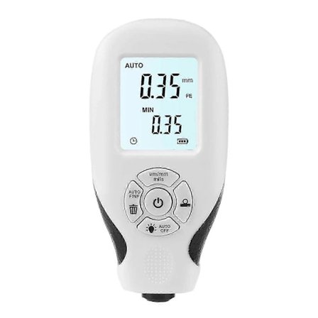 Lakkmåler, bilmalingstykkelsesmåler med LCD-skjerm, automatisk kalibrering (Hvit)