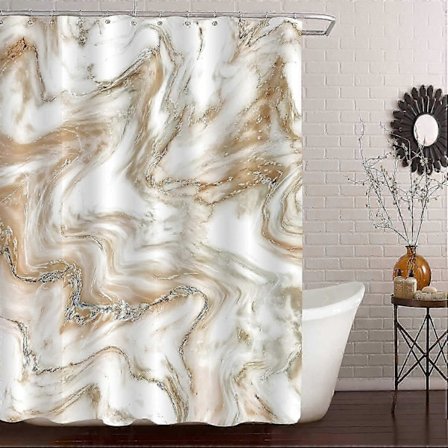 Duschdraperi i Brun Marmor, Abstrakt Modernt Duschdraperi för Badrumsinredning, Lyxigt Standard Duschdraperi för Badkar, Vattentätt Tvättbart Fa