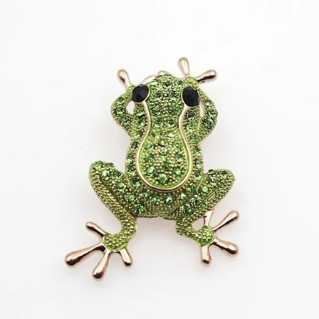 Luxury Green Crystal Frog Brooch Animal Brooches Pins For Women Dress Coat Accessories