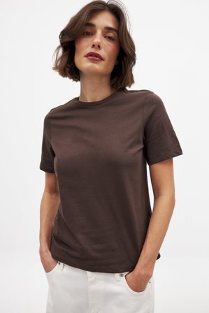 NA-KD Round Neck Cotton T-Shirt - T-shirts - Brun - L