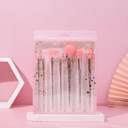 Sminkebørster 7 stk. gennemsigtigt håndtag fyldt med diamanter, skinnende og smukke makeup-værktøjer